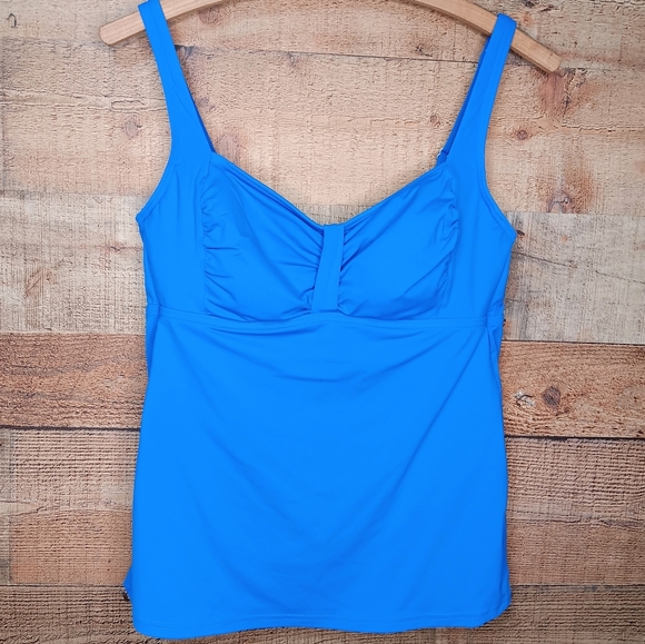 Lands' End Swimsuit Bathing Suit Blue Tankini Two Piece Size 8 Built In Bra Wire - Picture 2 of 11